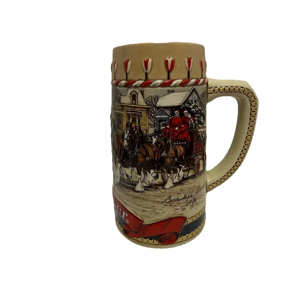 Vintage‎ Budweiser Christmas Stein, 1986, B Series Clydesdale Beer Mug